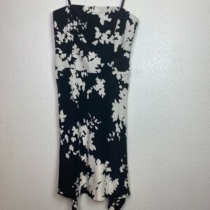 CARLISLE Silk Midi Dress Women's size 8 Black & White Sleeveless Feminine